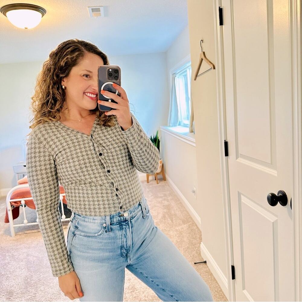 NWT Sundry Gray Houndstooth Cardigan Sweater 0 XS